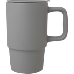 Mug publicitaire Carter en céramique de 450 ml avec couvercle en plastique