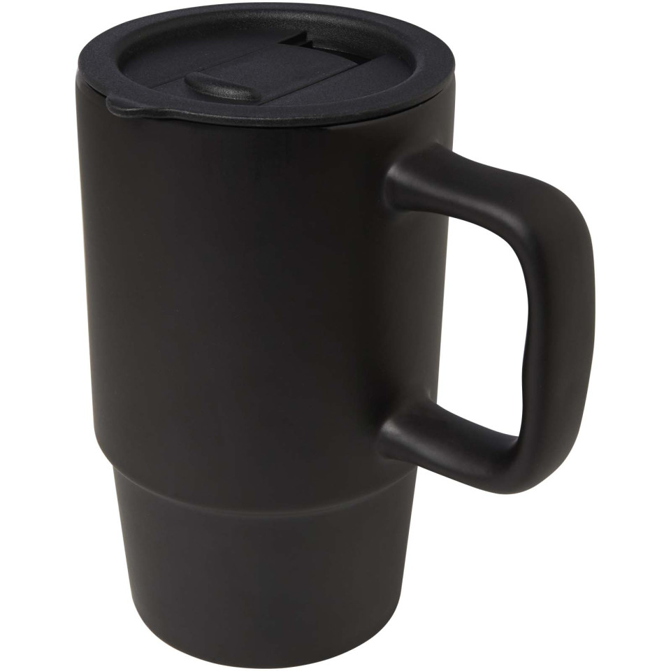 Mug publicitaire Carter en céramique de 450 ml avec couvercle en plastique
