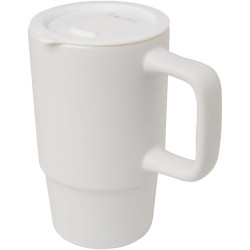 Mug publicitaire Carter en céramique de 450 ml avec couvercle en plastique