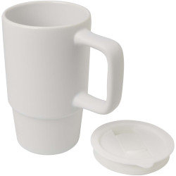 Mug publicitaire Carter en céramique de 450 ml avec couvercle en plastique