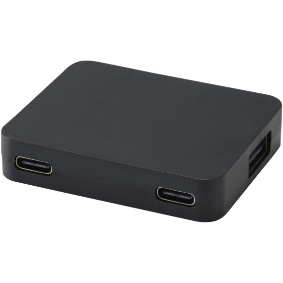 Hub publicitaire USB 4 ports Gaia avec sortie USB-A et Type-C et double entrée - fabriqué en plastique recyclé