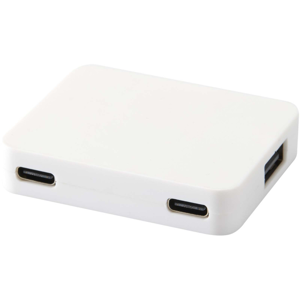 Hub publicitaire USB 4 ports Gaia avec sortie USB-A et Type-C et double entrée - fabriqué en plastique recyclé