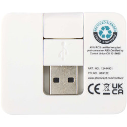 Hub publicitaire USB 4 ports Gaia avec sortie USB-A et Type-C et double entrée - fabriqué en plastique recyclé