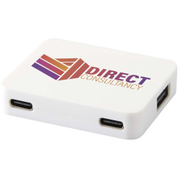 Hub publicitaire USB 4 ports Gaia avec sortie USB-A et Type-C et double entrée - fabriqué en plastique recyclé