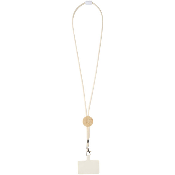 Tour de cou publicitaire Adhab pour smartphone avec détails en bambou