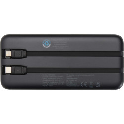 Batterie publicitaire de secours Adhil de 10 000 mAh et 10 W en plastique recyclé avec 2 câbles intégrés