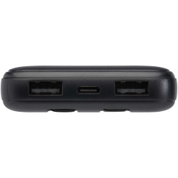 Batterie publicitaire de secours Adhil de 10 000 mAh et 10 W en plastique recyclé avec 2 câbles intégrés