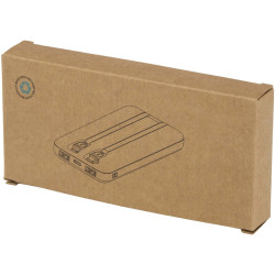 Batterie publicitaire de secours Adhil de 10 000 mAh et 10 W en plastique recyclé avec 2 câbles intégrés