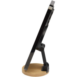 Support publicitaire de téléphone Alcor magnétique et pliable en plastique recyclé avec détails en bambou