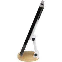 Support publicitaire de téléphone Alcor magnétique et pliable en plastique recyclé avec détails en bambou