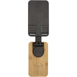 Support publicitaire de téléphone de bureau Alfirk pliable en plastique recyclé avec détails en bambou