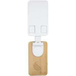 Support publicitaire de téléphone de bureau Alfirk pliable en plastique recyclé avec détails en bambou