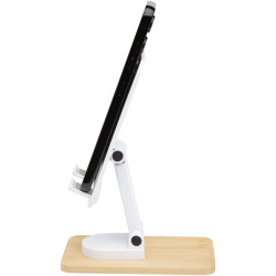 Support publicitaire de téléphone de bureau Alfirk pliable en plastique recyclé avec détails en bambou