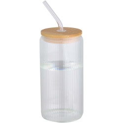 Pot publicitaire de 500 ml en verre borosilicate Mirage simple paroi avec couvercle en bambou