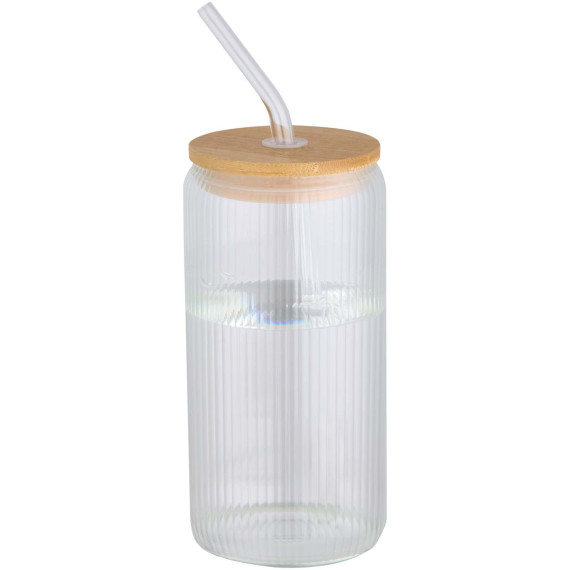Pot publicitaire de 500 ml en verre borosilicate Mirage simple paroi avec couvercle en bambou
