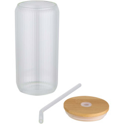 Pot publicitaire de 500 ml en verre borosilicate Mirage simple paroi avec couvercle en bambou