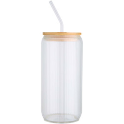 Pot publicitaire de 500 ml en verre borosilicate Mirage simple paroi avec couvercle en bambou