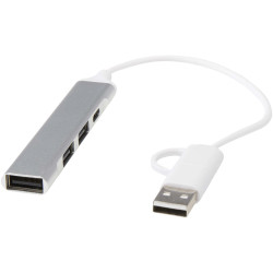 Hub publicitaire USB-A et Type-C Alkaid à 4 ports en aluminium recyclé avec double entrée