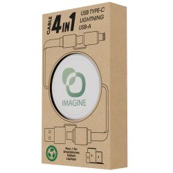 Multicâble USB publicitaire dérouleur 4 en 1 recyclé 20W Anwa