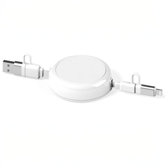 Multicâble USB publicitaire dérouleur 4 en 1 recyclé 20W Anwa