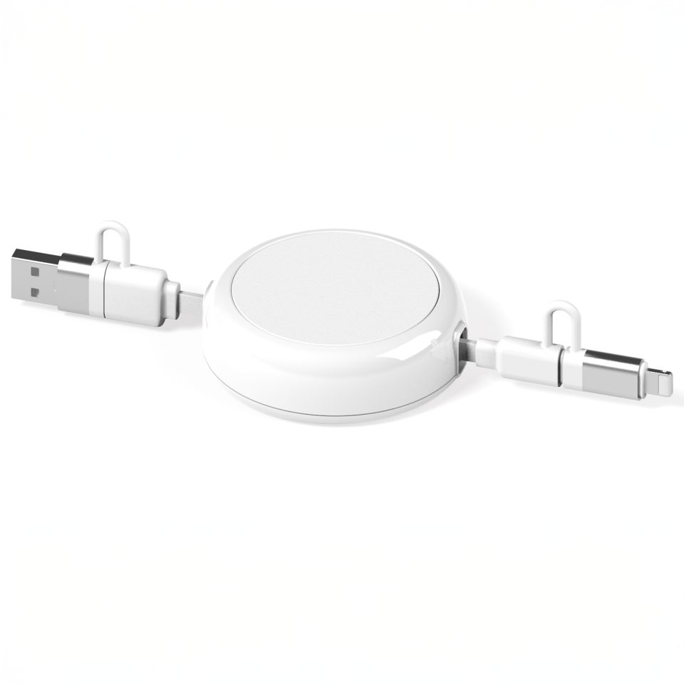 Multicâble USB publicitaire dérouleur 4 en 1 recyclé 20W Anwa