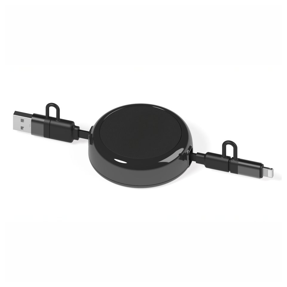 Multicâble USB publicitaire dérouleur 4 en 1 recyclé 20W Anwa