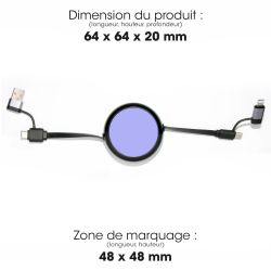Multicâble USB publicitaire dérouleur 4 en 1 recyclé 20W Anwa