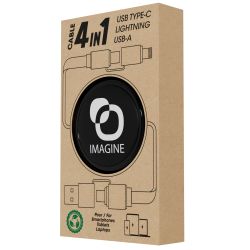 Multicâble USB publicitaire dérouleur 4 en 1 recyclé 20W Anwa