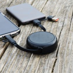 Multicâble USB publicitaire dérouleur 4 en 1 recyclé 20W Anwa