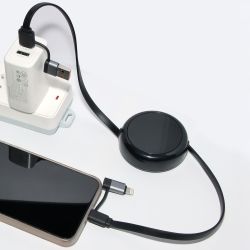 Multicâble USB publicitaire dérouleur 4 en 1 recyclé 20W Anwa