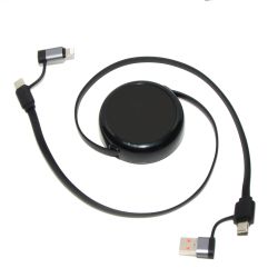 Multicâble USB publicitaire dérouleur 4 en 1 recyclé 20W Anwa