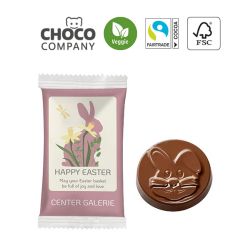 Figurines personnalisée au chocolat lapin de Pâques emballage écologique fabriquée en Europe