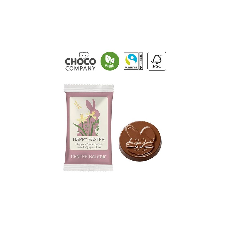 Figurines personnalisée au chocolat lapin de Pâques emballage écologique fabriquée en Europe