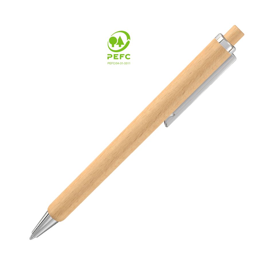 Stylo bille en bois personnalisé avec clip et pointe en métal brillant fabriqué en Europe 