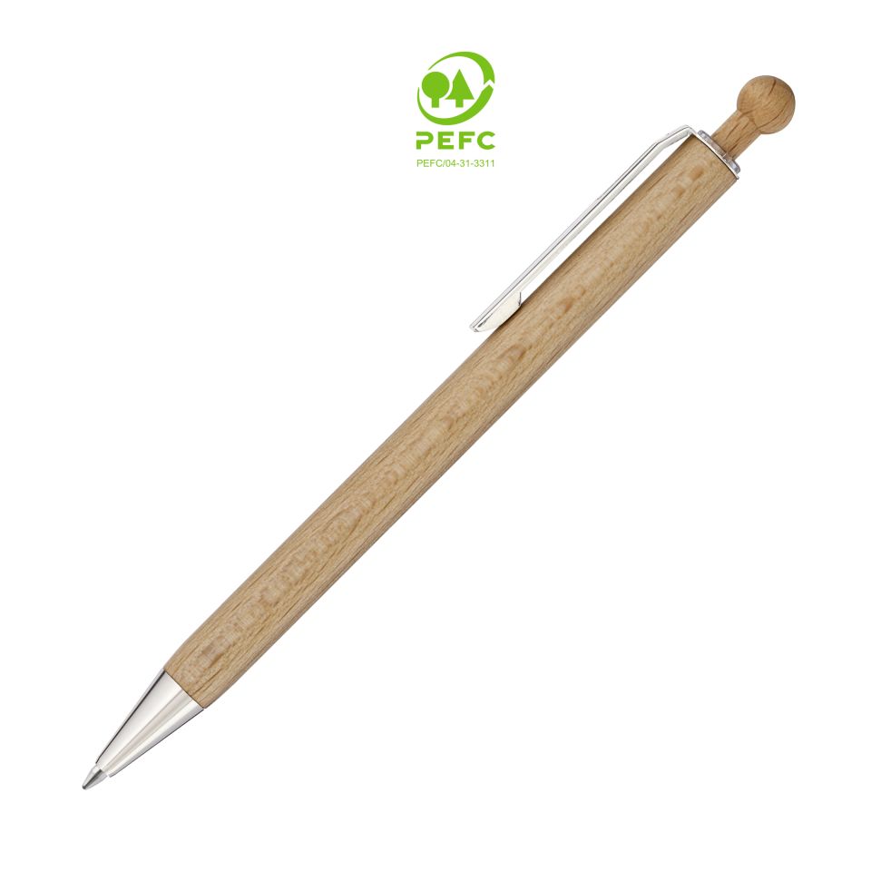 Stylo bille bois personnalisé bouton en bois pointe métal brillant fabriqué en Europe
