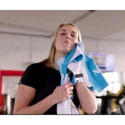 Serviette de sport publicitaire ultra-compacte en microfibre 80x40 mm express RPET fabriquée en Europe recyclée