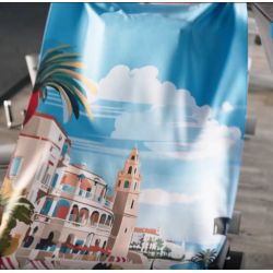 Serviette de sport publicitaire ultra-compacte en microfibre 100x40 mm express RPET fabriquée en Europe recyclée