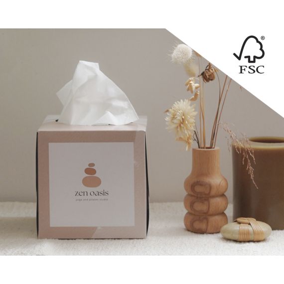 Boîte carrée personnalisée de mouchoirs papier 100% biodégradable fabriquée en Europe
