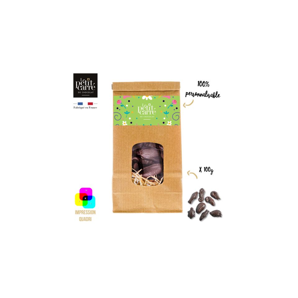 Sachet personnalisé avec friture de Pâques fabriquée en France