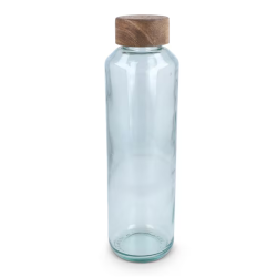 Bouteille d’eau publicitaire en verre recyclé avec bouchon en bois 650 ml fabriqué en Europe