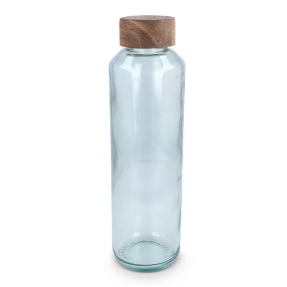 Bouteille d’eau publicitaire en verre recyclé avec bouchon en bois 650 ml fabriqué en Europe