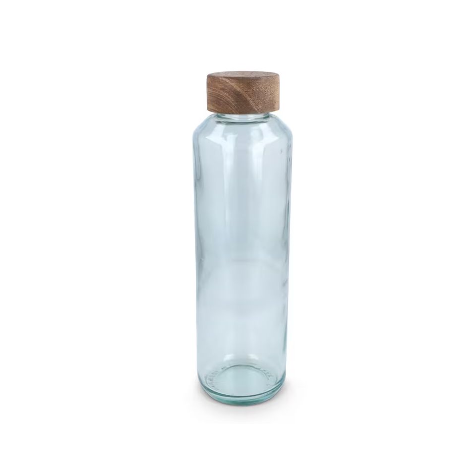 Bouteille d’eau publicitaire en verre recyclé avec bouchon en bois 650 ml fabriqué en Europe