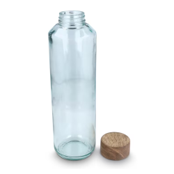 Bouteille d’eau publicitaire en verre recyclé avec bouchon en bois 650 ml fabriqué en Europe