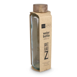 Bouteille d’eau publicitaire en verre recyclé avec bouchon en bois 650 ml fabriqué en Europe