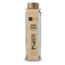 Bouteille d’eau publicitaire en verre recyclé avec bouchon en bois 650 ml fabriqué en Europe