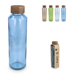 Bouteille d’eau publicitaire en verre recyclé avec bouchon en bois 650 ml fabriqué en Europe