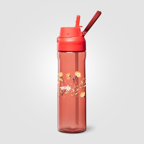 Gourde personnalisée avec paille rabattable en RPET 830 ml Express