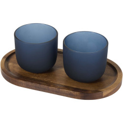 Plateau publicitaire de service en bois et tasses en verre Male en finition mate