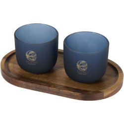 Plateau publicitaire de service en bois et tasses en verre Male en finition mate