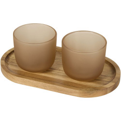 Plateau publicitaire de service en bois et tasses en verre Male en finition mate